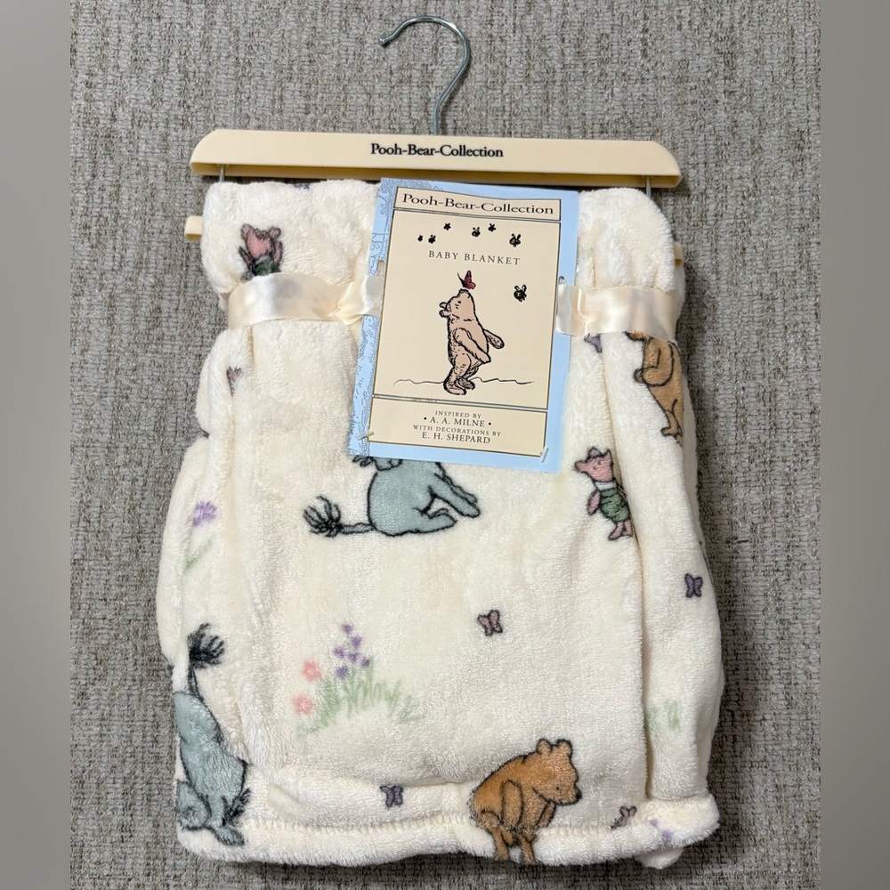 Pooh Bear Collection Baby Blanket - White with Multicolor Bears